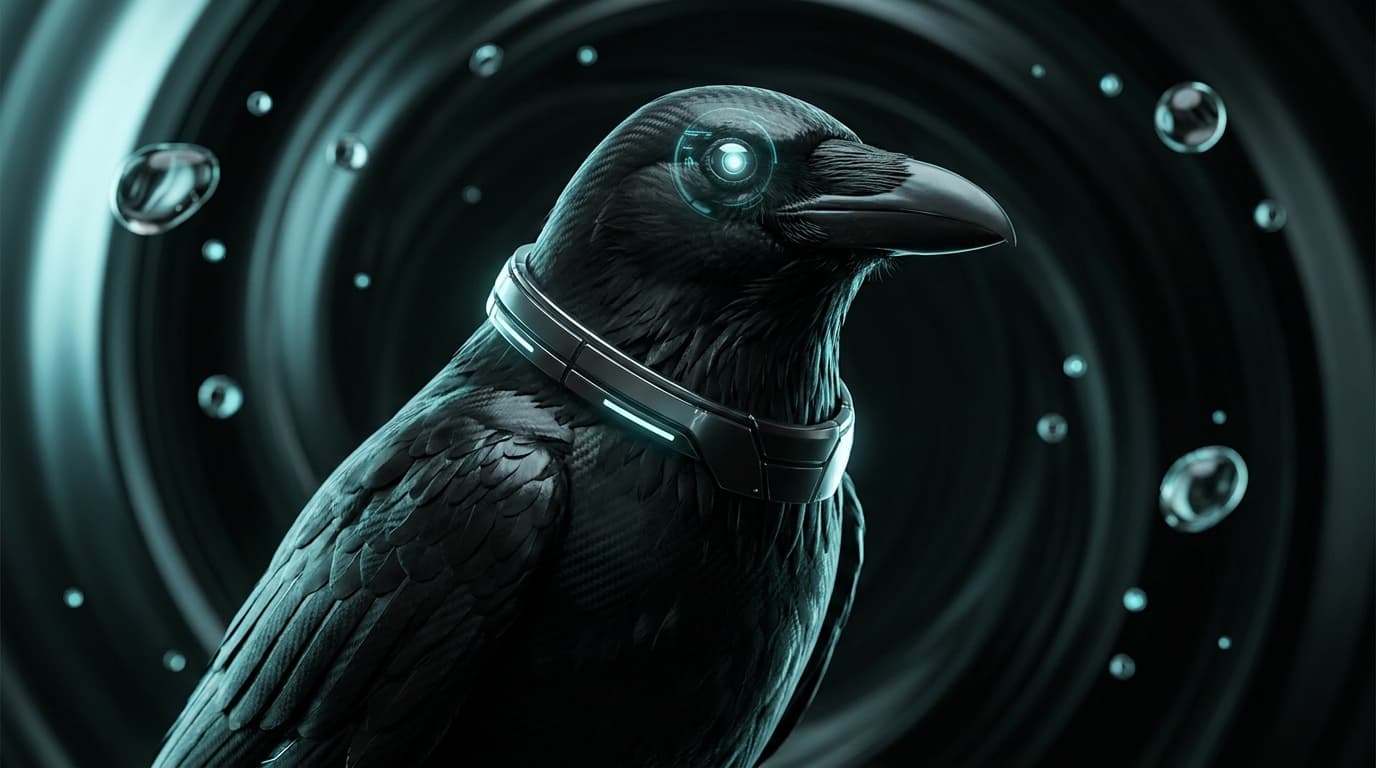The Crypto Crow — intelligent, tech-forward crow emblem