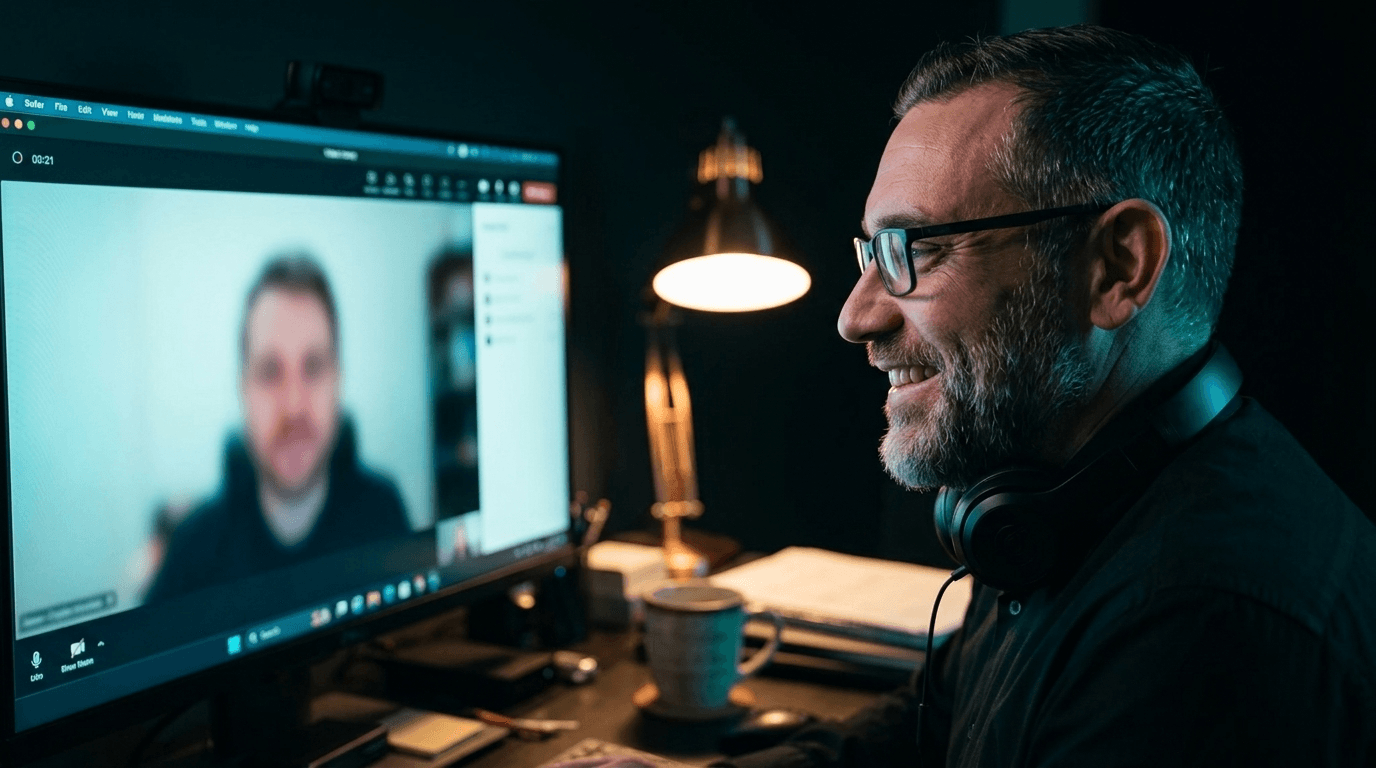 Jason Appleton taking a call at his desk